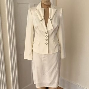 Kenzel 2pc Beaded Long Sleeve Satin Skirt Suit